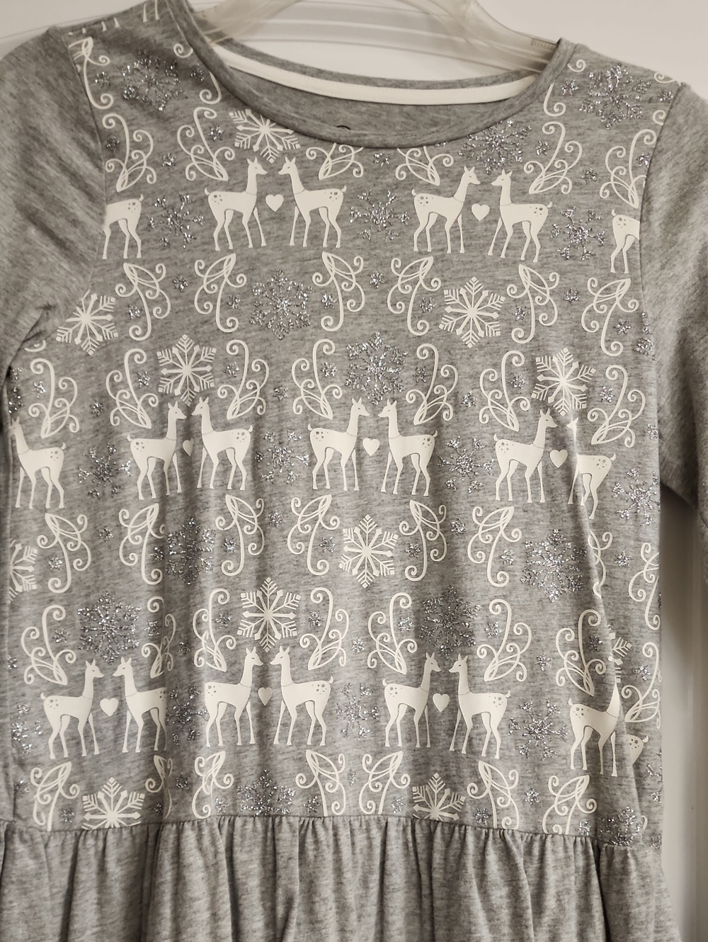 Lands' End Girls Long Sleeve Holiday Deer Snowflake Tunic Dress Size 14 L Gray - Picture 2 of 6